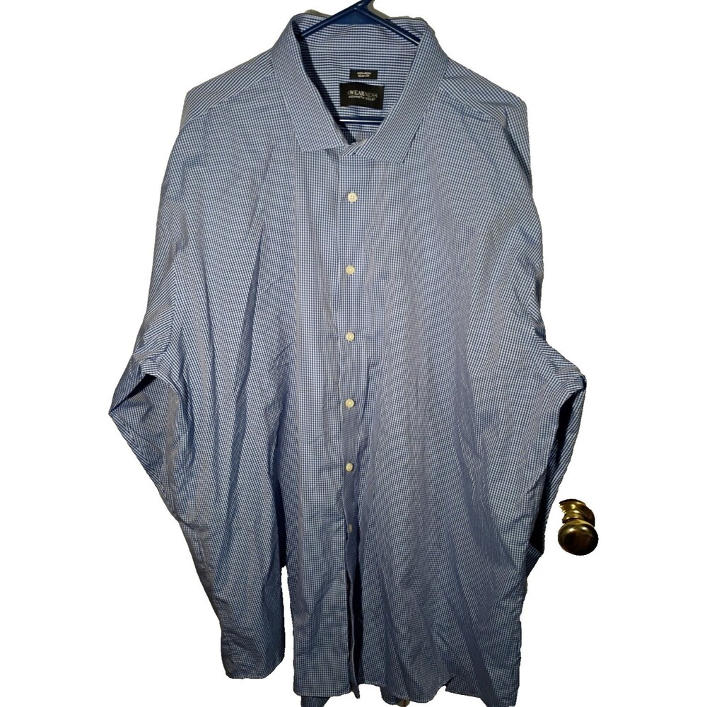 Kenneth Cole Reaction Men's Chest 60" Tall Long Sleeve Blue White Gingham Formal